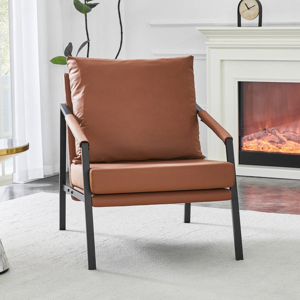 English Elm Modern Faux Leather Armchair with Matte Black Metal Frame for Office or Living Room W3875P430957