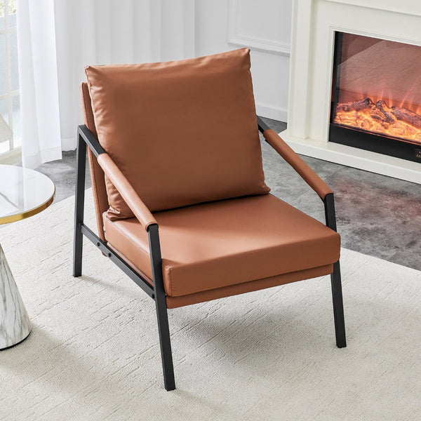 English Elm Modern Faux Leather Armchair with Matte Black Metal Frame for Office or Living Room W3875P430957