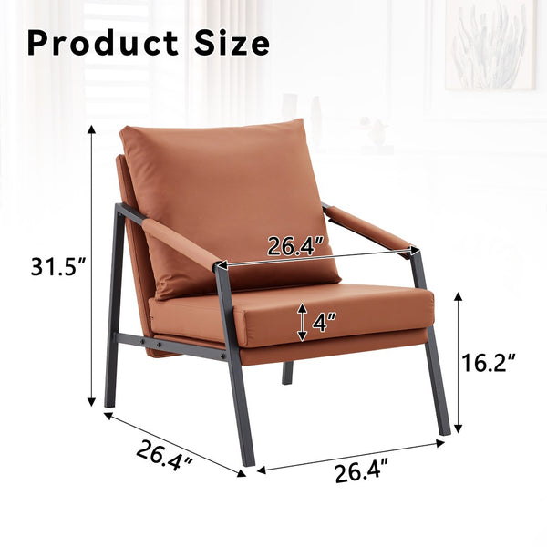 English Elm Modern Faux Leather Armchair with Matte Black Metal Frame for Office or Living Room W3875P430957