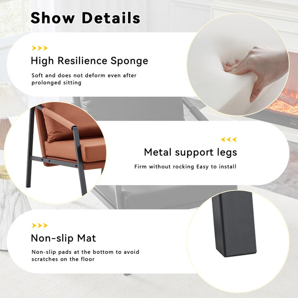 English Elm Modern Faux Leather Armchair with Matte Black Metal Frame for Office or Living Room W3875P430957