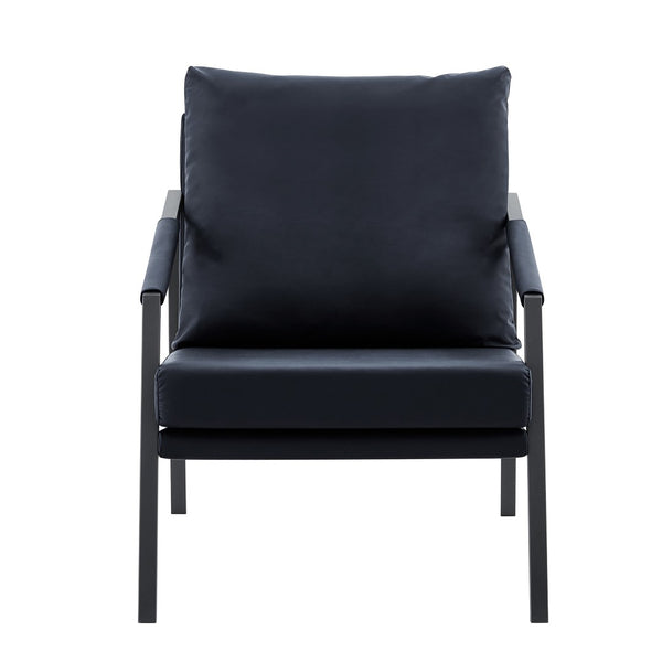 English Elm Modern Faux Leather Armchair with Matte Black Metal Frame for Living Room or Office W3875P430958