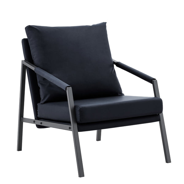 English Elm Modern Faux Leather Armchair with Matte Black Metal Frame for Living Room or Office W3875P430958