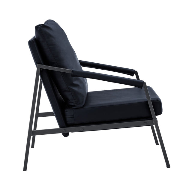 English Elm Modern Faux Leather Armchair with Matte Black Metal Frame for Living Room or Office W3875P430958