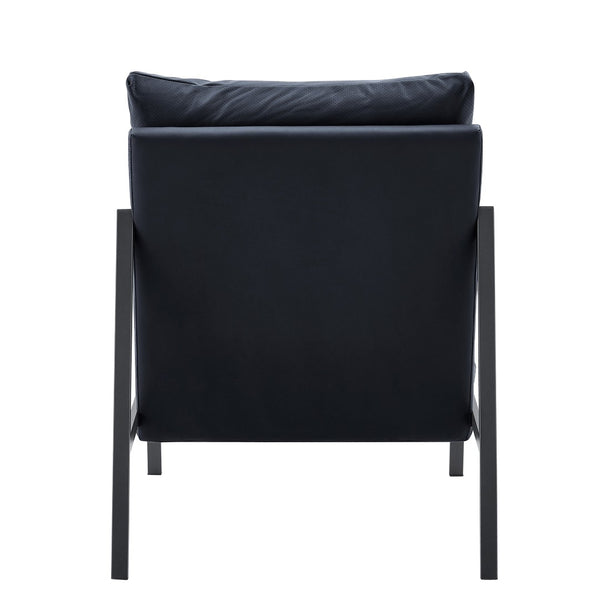 English Elm Modern Faux Leather Armchair with Matte Black Metal Frame for Living Room or Office W3875P430958