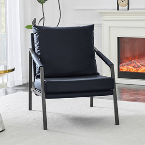 English Elm Modern Faux Leather Armchair with Matte Black Metal Frame for Living Room or Office W3875P430958
