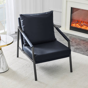 English Elm Modern Faux Leather Armchair with Matte Black Metal Frame for Living Room or Office W3875P430958