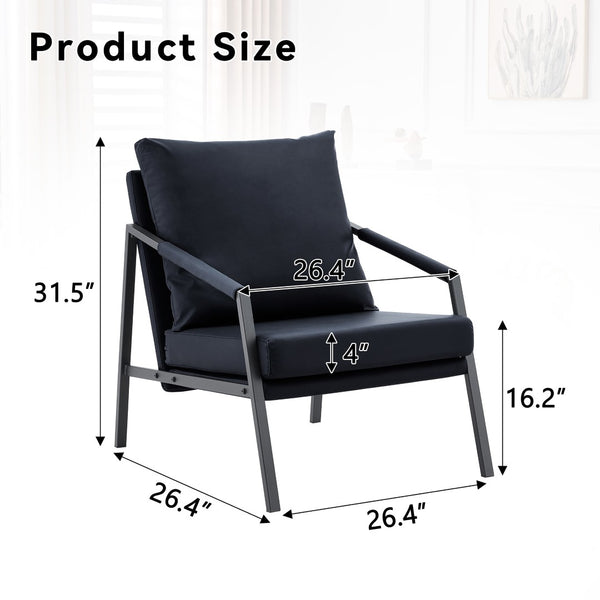 English Elm Modern Faux Leather Armchair with Matte Black Metal Frame for Living Room or Office W3875P430958