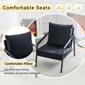 English Elm Modern Faux Leather Armchair with Matte Black Metal Frame for Living Room or Office W3875P430958