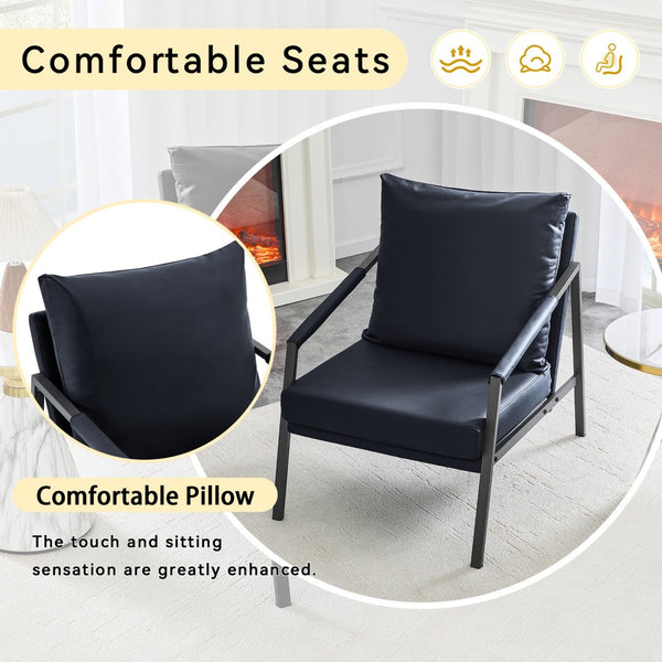 English Elm Modern Faux Leather Armchair with Matte Black Metal Frame for Living Room or Office W3875P430958