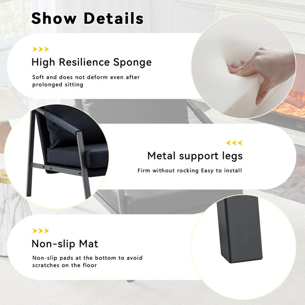 English Elm Modern Faux Leather Armchair with Matte Black Metal Frame for Living Room or Office W3875P430958