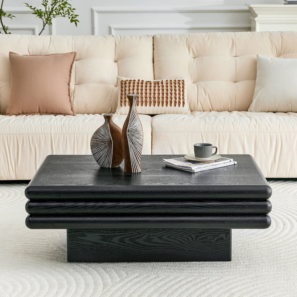 English Elm Modern Three Tier Stacked Mdf Wood Veneer Coffee Table Low Profile Living Room Black W3875P433608