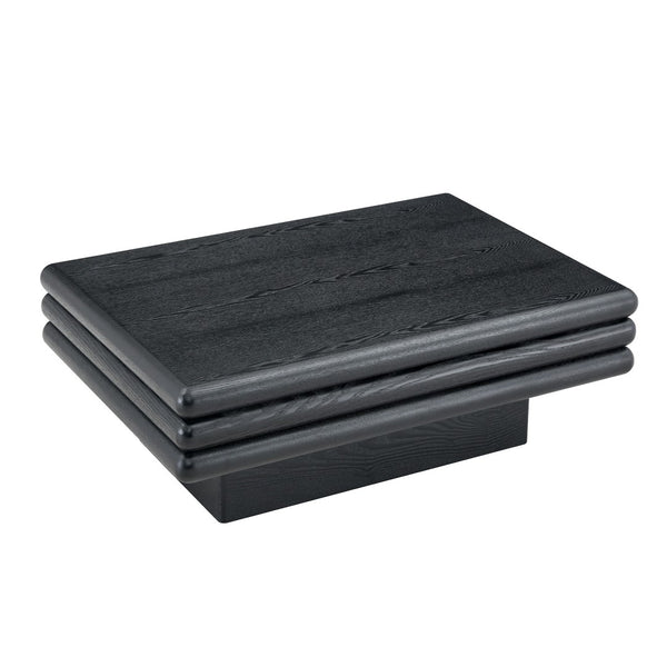 English Elm Modern Three Tier Stacked Mdf Wood Veneer Coffee Table Low Profile Living Room Black W3875P433608