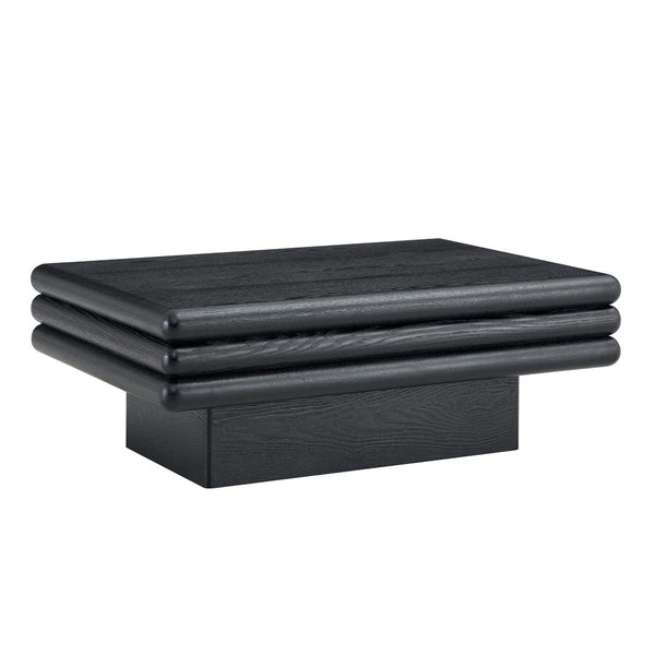 English Elm Modern Three Tier Stacked Mdf Wood Veneer Coffee Table Low Profile Living Room Black W3875P433608