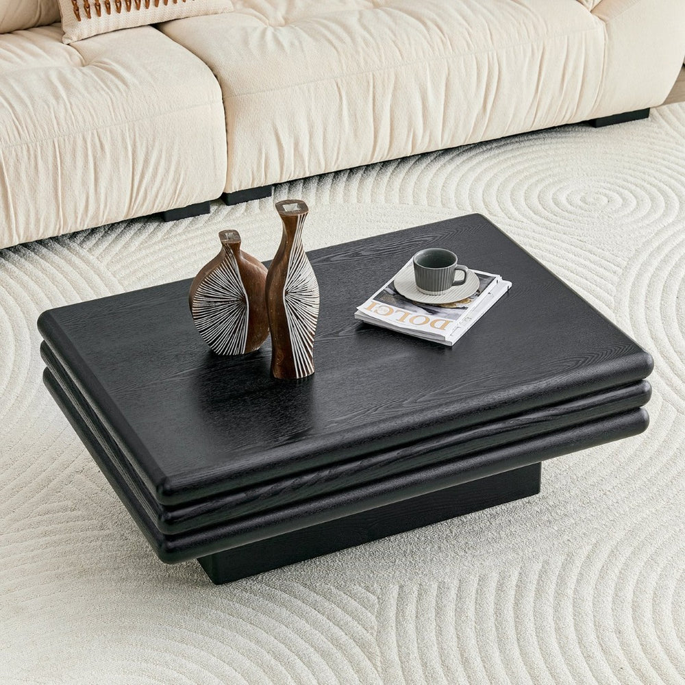 English Elm Modern Three Tier Stacked Mdf Wood Veneer Coffee Table Low Profile Living Room Black W3875P433608
