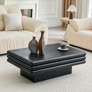 English Elm Modern Three Tier Stacked Mdf Wood Veneer Coffee Table Low Profile Living Room Black W3875P433608