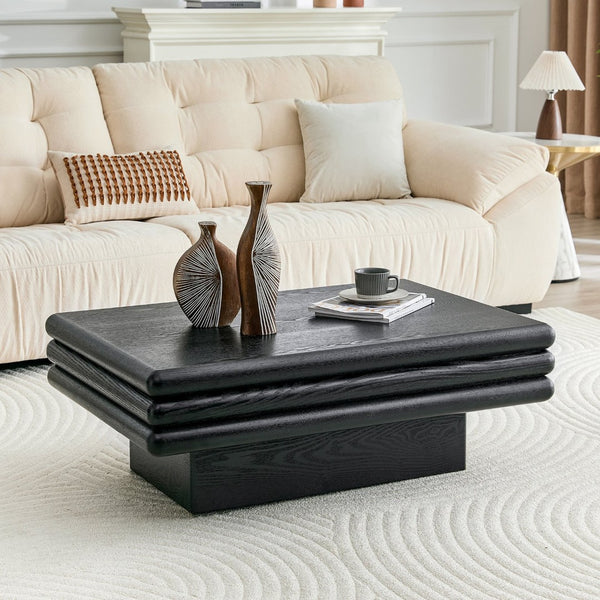 English Elm Modern Three Tier Stacked Mdf Wood Veneer Coffee Table Low Profile Living Room Black W3875P433608