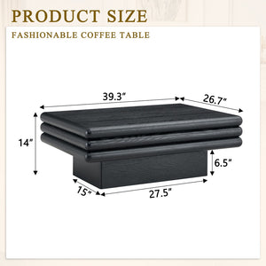 English Elm Modern Three Tier Stacked Mdf Wood Veneer Coffee Table Low Profile Living Room Black W3875P433608