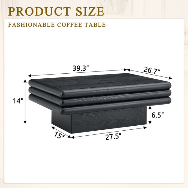 English Elm Modern Three Tier Stacked Mdf Wood Veneer Coffee Table Low Profile Living Room Black W3875P433608