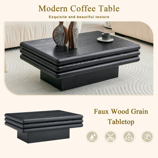 English Elm Modern Three Tier Stacked Mdf Wood Veneer Coffee Table Low Profile Living Room Black W3875P433608