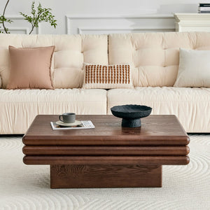 English Elm Modern Three Tier Stacked Mdf Wood Veneer Coffee Table Low Profile Living Room Walnut W3875P433609