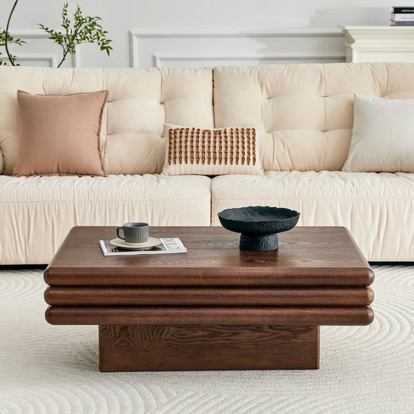 English Elm Modern Three Tier Stacked Mdf Wood Veneer Coffee Table Low Profile Living Room Walnut W3875P433609