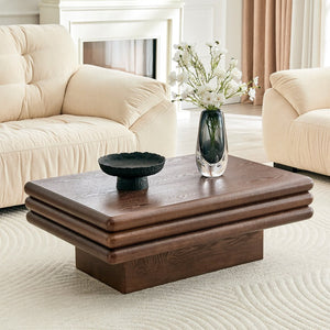 English Elm Modern Three Tier Stacked Mdf Wood Veneer Coffee Table Low Profile Living Room Walnut W3875P433609