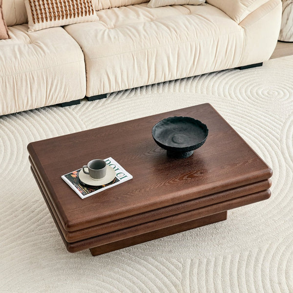 English Elm Modern Three Tier Stacked Mdf Wood Veneer Coffee Table Low Profile Living Room Walnut W3875P433609