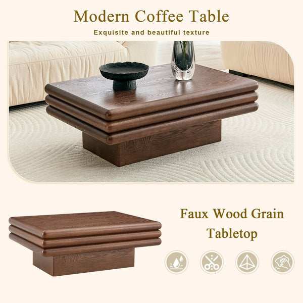 English Elm Modern Three Tier Stacked Mdf Wood Veneer Coffee Table Low Profile Living Room Walnut W3875P433609