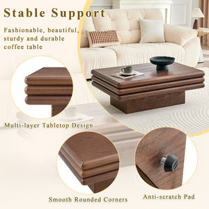English Elm Modern Three Tier Stacked Mdf Wood Veneer Coffee Table Low Profile Living Room Walnut W3875P433609