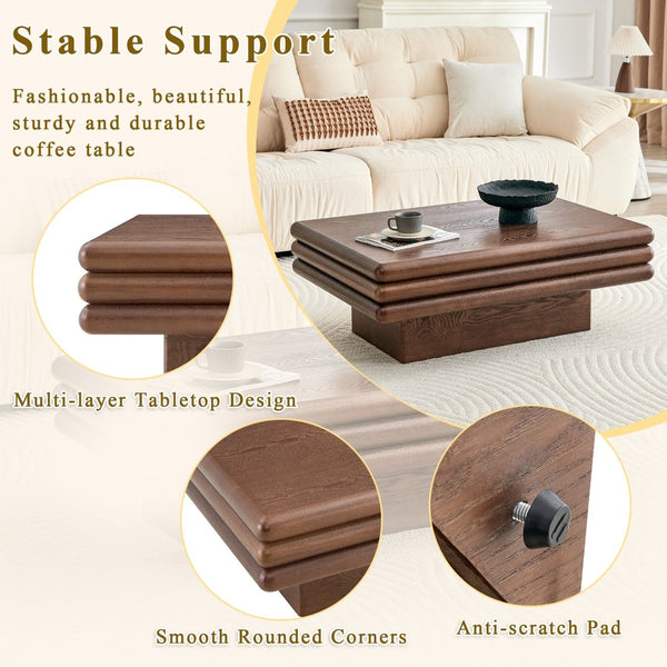 English Elm Modern Three Tier Stacked Mdf Wood Veneer Coffee Table Low Profile Living Room Walnut W3875P433609