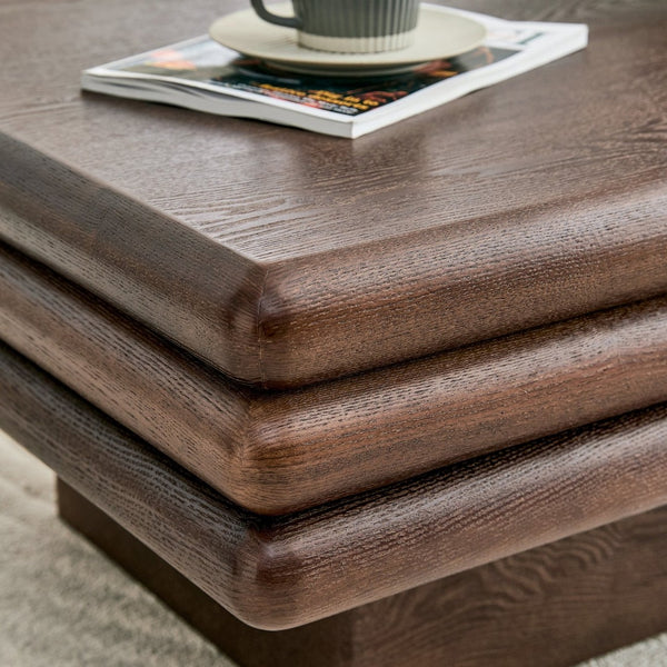 English Elm Modern Three Tier Stacked Mdf Wood Veneer Coffee Table Low Profile Living Room Walnut W3875P433609