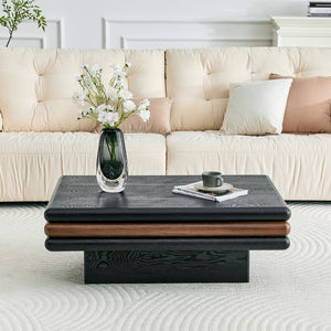 English Elm Modern Three Tier Stacked Mdf Wood Veneer Coffee Table Low Profile Living Room Black & Walnut W3875P433610