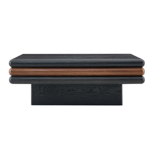 English Elm Modern Three Tier Stacked Mdf Wood Veneer Coffee Table Low Profile Living Room Black & Walnut W3875P433610