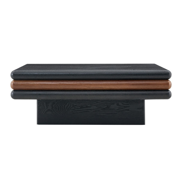 English Elm Modern Three Tier Stacked Mdf Wood Veneer Coffee Table Low Profile Living Room Black & Walnut W3875P433610