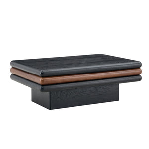 English Elm Modern Three Tier Stacked Mdf Wood Veneer Coffee Table Low Profile Living Room Black & Walnut W3875P433610