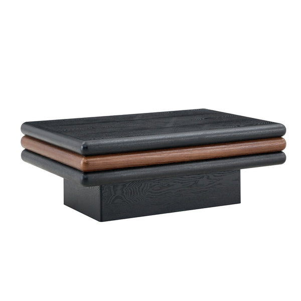 English Elm Modern Three Tier Stacked Mdf Wood Veneer Coffee Table Low Profile Living Room Black & Walnut W3875P433610