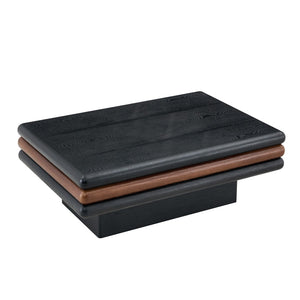 English Elm Modern Three Tier Stacked Mdf Wood Veneer Coffee Table Low Profile Living Room Black & Walnut W3875P433610