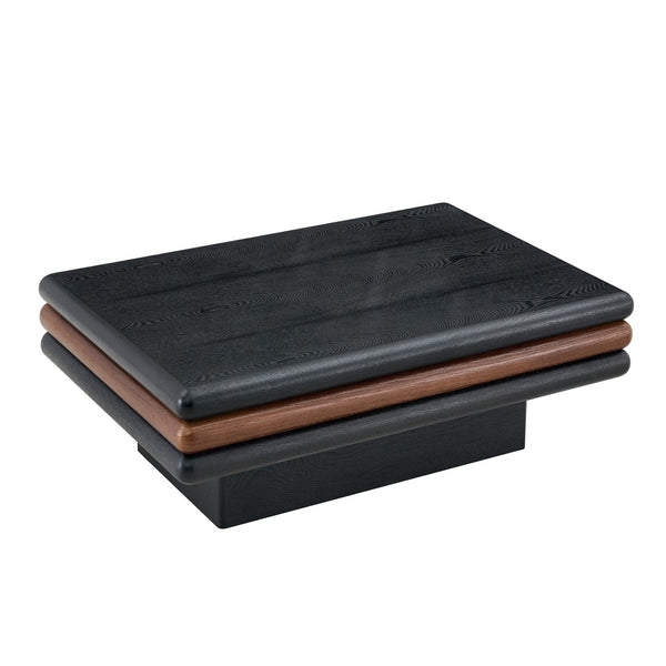 English Elm Modern Three Tier Stacked Mdf Wood Veneer Coffee Table Low Profile Living Room Black & Walnut W3875P433610