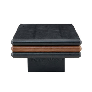 English Elm Modern Three Tier Stacked Mdf Wood Veneer Coffee Table Low Profile Living Room Black & Walnut W3875P433610