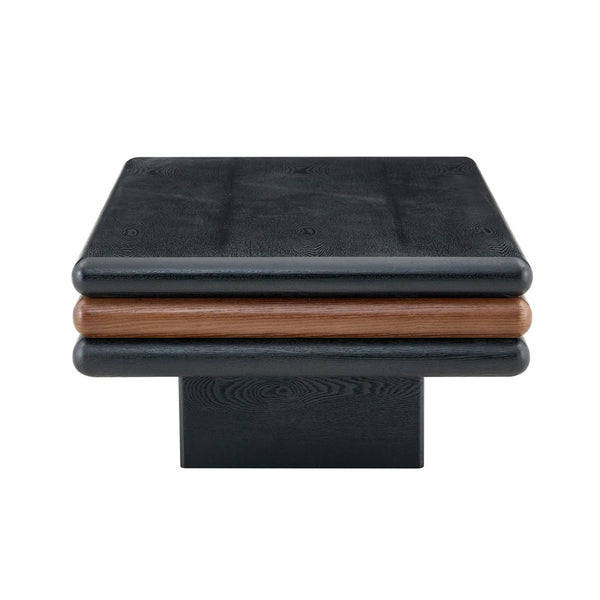 English Elm Modern Three Tier Stacked Mdf Wood Veneer Coffee Table Low Profile Living Room Black & Walnut W3875P433610