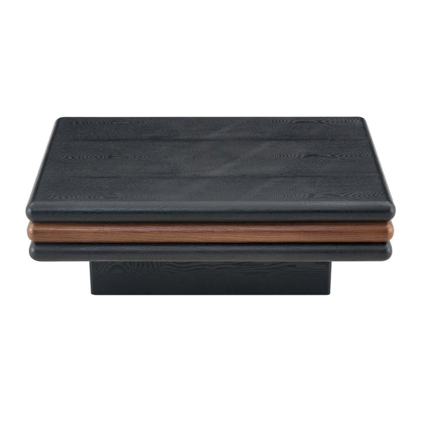 English Elm Modern Three Tier Stacked Mdf Wood Veneer Coffee Table Low Profile Living Room Black & Walnut W3875P433610