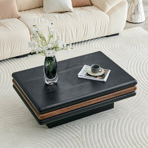 English Elm Modern Three Tier Stacked Mdf Wood Veneer Coffee Table Low Profile Living Room Black & Walnut W3875P433610
