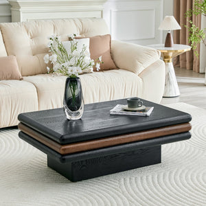 English Elm Modern Three Tier Stacked Mdf Wood Veneer Coffee Table Low Profile Living Room Black & Walnut W3875P433610