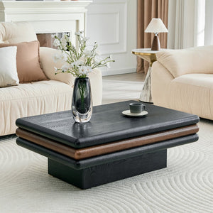 English Elm Modern Three Tier Stacked Mdf Wood Veneer Coffee Table Low Profile Living Room Black & Walnut W3875P433610