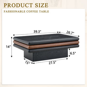 English Elm Modern Three Tier Stacked Mdf Wood Veneer Coffee Table Low Profile Living Room Black & Walnut W3875P433610