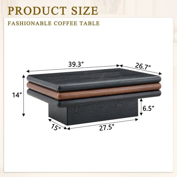 English Elm Modern Three Tier Stacked Mdf Wood Veneer Coffee Table Low Profile Living Room Black & Walnut W3875P433610