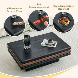 English Elm Modern Three Tier Stacked Mdf Wood Veneer Coffee Table Low Profile Living Room Black & Walnut W3875P433610