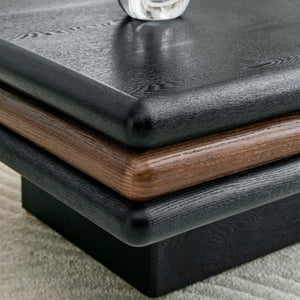 English Elm Modern Three Tier Stacked Mdf Wood Veneer Coffee Table Low Profile Living Room Black & Walnut W3875P433610