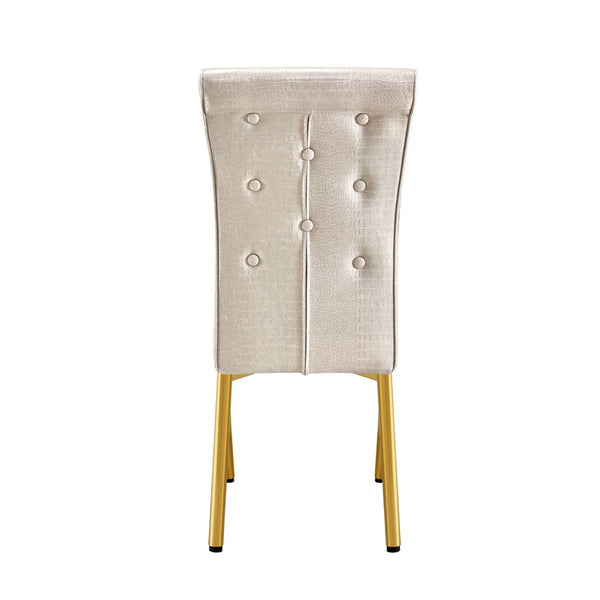 English Elm A Set of 4 Glam Faux Alligator Pvc Dining Chairs with Crystal Hardware and Gold Legs Beige/Gold W3875P443800
