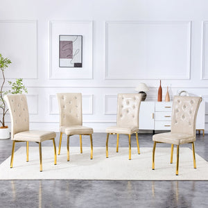 English Elm A Set of 4 Glam Faux Alligator Pvc Dining Chairs with Crystal Hardware and Gold Legs Beige/Gold W3875P443800